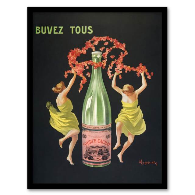 "Drink All Cachat Vintage Ad Vintage Framed Wall Art Print Cappiello 12x16"""