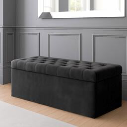120cm SD Ottoman Storage Box, Black Velvet Upholstered Chesterfield Storage Ottoman Box