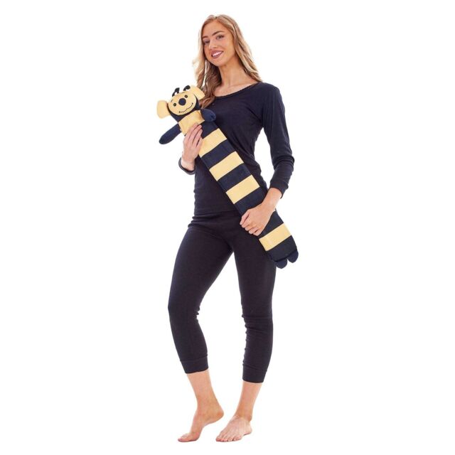 K Collection Bumblebee Extra Long 2L Hot Water Bottle And Cover Black Black/Beige One Size 1