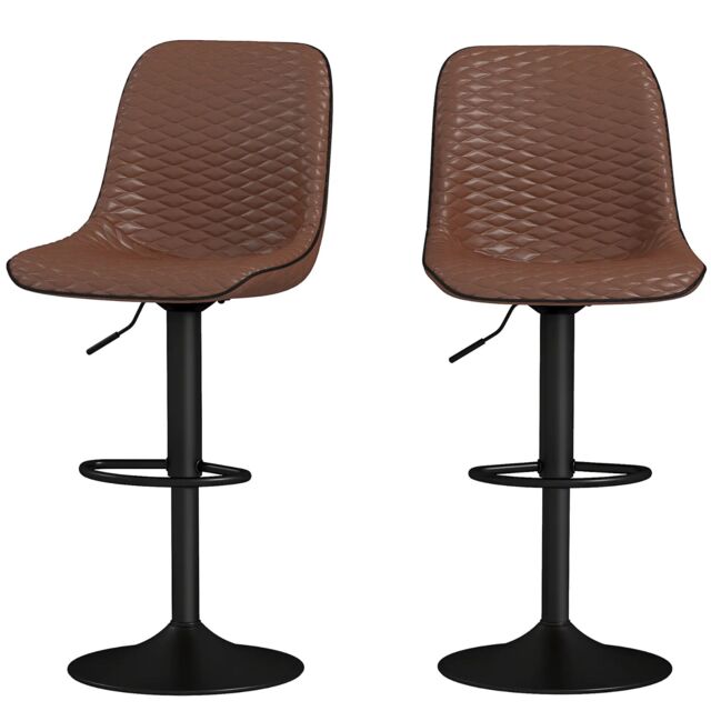 Set Of 2 Faux Leather Bar Stools With Footrest