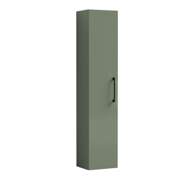 Balterley Level Modern Bathroom 1 Soft Close Door Wall Hung Tall Storage Unit, with Handle with Square D Handle Green Satin Green