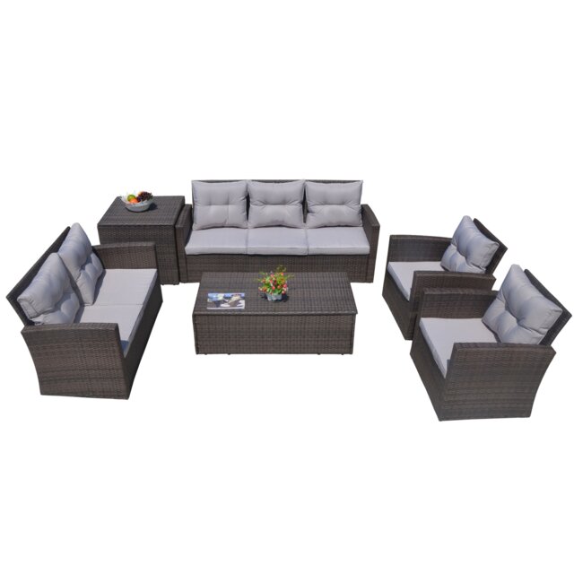 Direct Wicker 7-Seat Outdoor Rattan Furniture Garden Sofa Set with Two Storage Boxes Brown Five Plus Seater