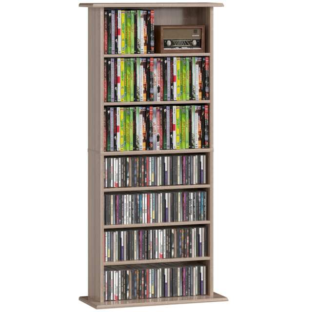 HOMCOM CD Storage Unit DVD Tower Blu-ray Storage Shelf for Living Room Brown Natural wood finish