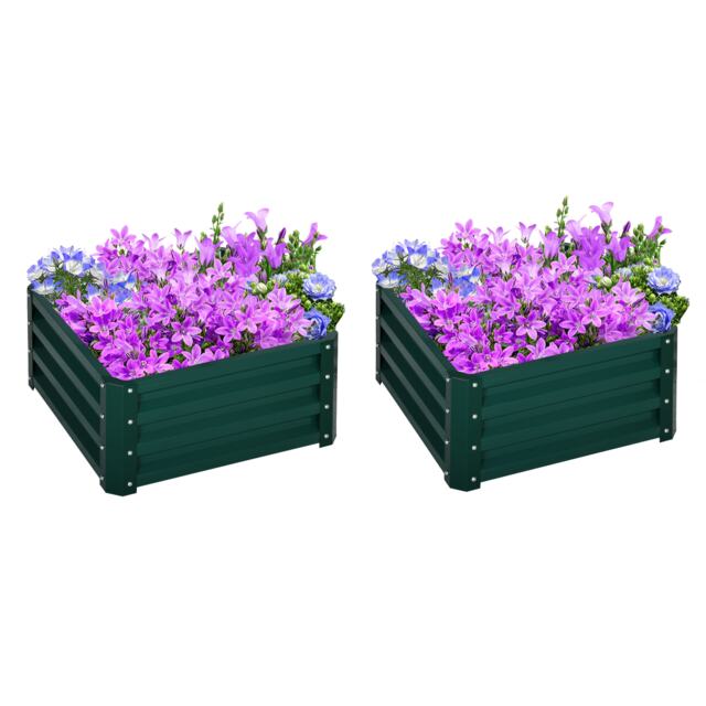 Outsunny Set of 2 Raised Garden Bed Galvanised Planter Box, Green Green Green