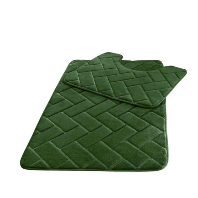 Memory Foam BLOCKS Bath Mat Set Dark Green Green