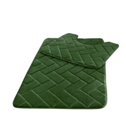 Memory Foam BLOCKS Bath Mat Set Dark Green Green