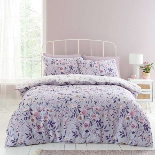Isadora Floral Reversible Duvet Cover Set Purple Lilac