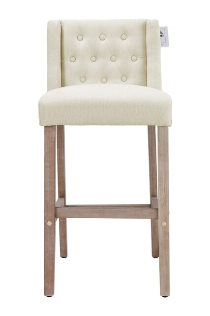 Living and Home Set of 2 Rustic Tufted Linen Bar Stools with Wood Legs - Beige