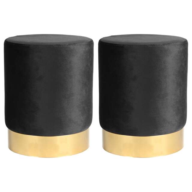 Harbour Housewares Round Velvet Foot Stool - Modern Dressing Table Pouffe Footstool Vanity Seats Vanity Chair Pouf Black Black 2
