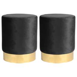 Harbour Housewares Round Velvet Foot Stool - Modern Dressing Table Pouffe Footstool Vanity Seats Vanity Chair Pouf Black Black 2