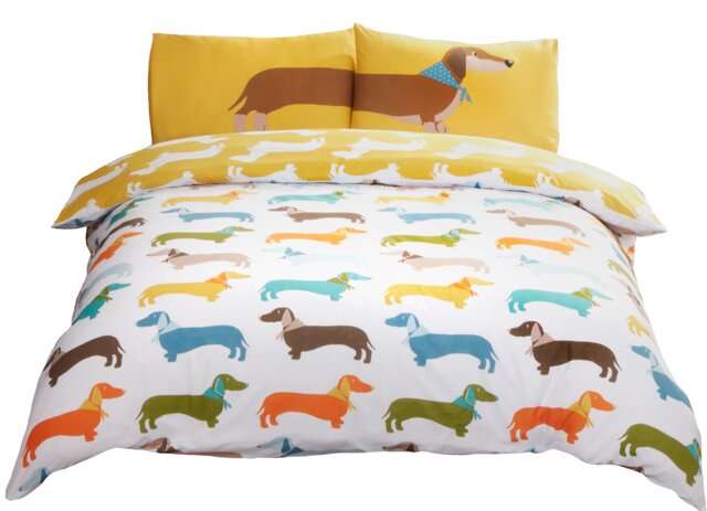 Sausage Dog Microfibre Reversible Duvet Cover Set with Pillowcase Multi 1