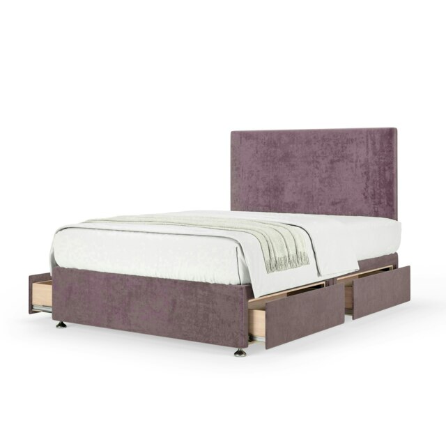 Neptune Spring Mauve Naples Velvet 4 Drawer Divan Set And Valencia Headboard Super King