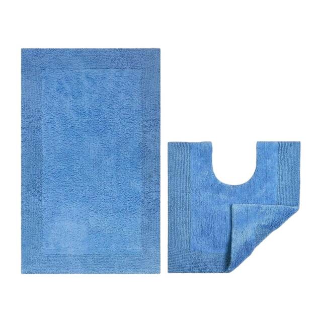 Elegance Reversible Heavyweight Bath Mat and Pedestal Set Blue Cornish Blue