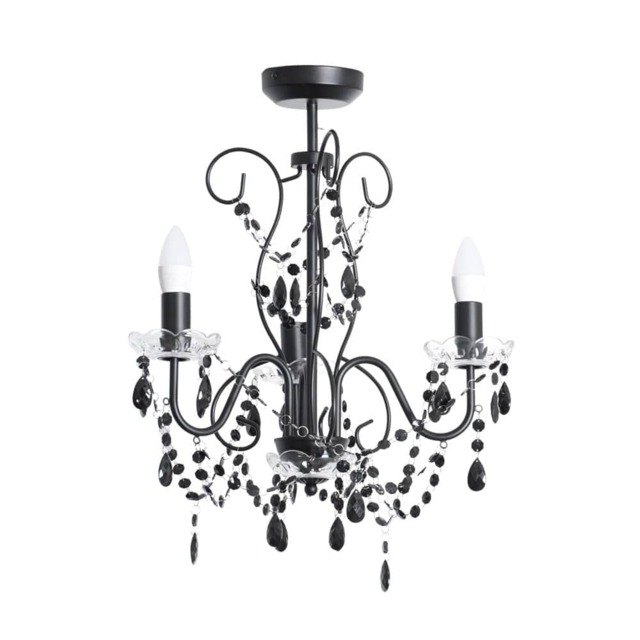 ValueLights Viscount 3 Way Black Jewel Chandelier Ceiling Pendant Light Black
