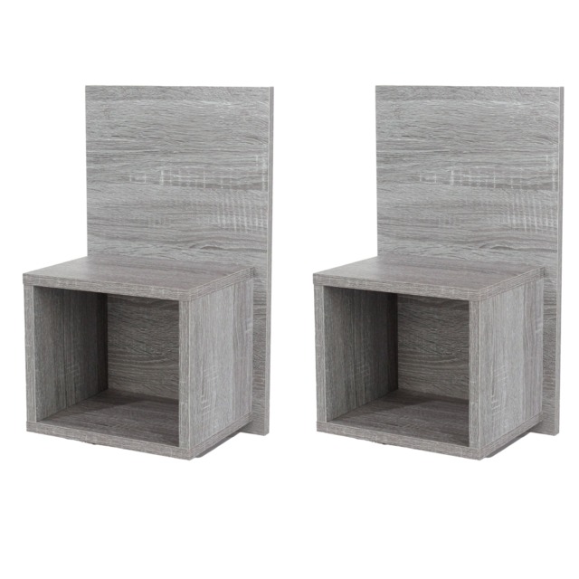 Pair of Kelly Wall-Mounted Compact Bedside Tables - Modern Floating Open Cabinets Grey Grey Oak Effect One Size 2