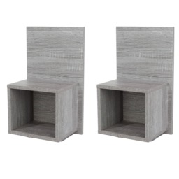 Pair of Kelly Wall-Mounted Compact Bedside Tables - Modern Floating Open Cabinets Grey Grey Oak Effect One Size 2