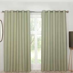Cosmos - 100% Blackout Thermal Self-Lined Curtains - Eyelet - 100% Polyester (Green, 90''x 90'' - 229cm x 229cm (Pair)) Green Green