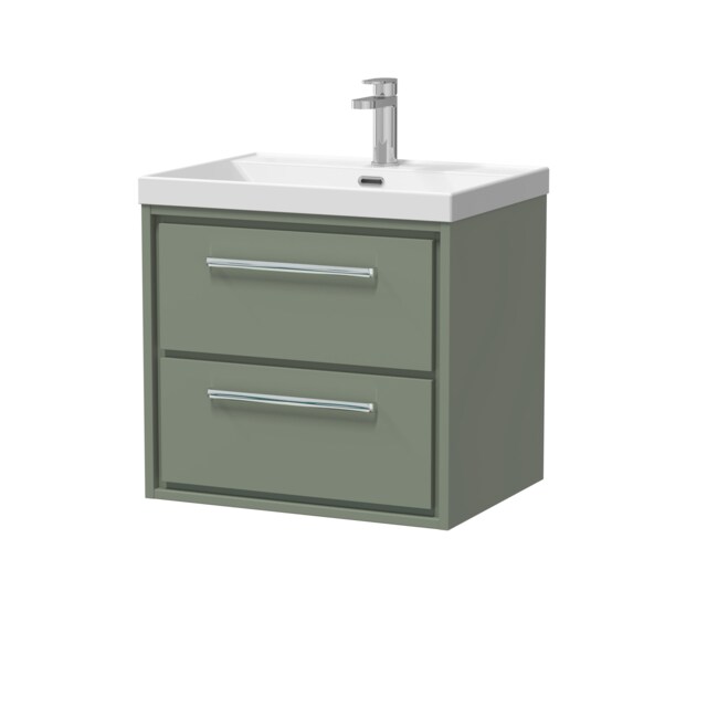 Balterley Modern Bathroom 2 Soft Close Drawer Wall Hung Vanity Unit & Rectangular Basin Green Reed Green 1