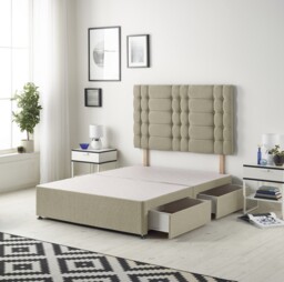 Astoria Divan Bed Base with 2 Drawers & 30 Inch Diamante Headboard in Linen Fabric Brown Wheat Small Double