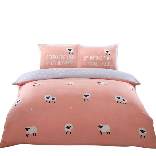 Counting Sheep Cotton Duvet Cover Set Cover with Pillowcase Pink King 1