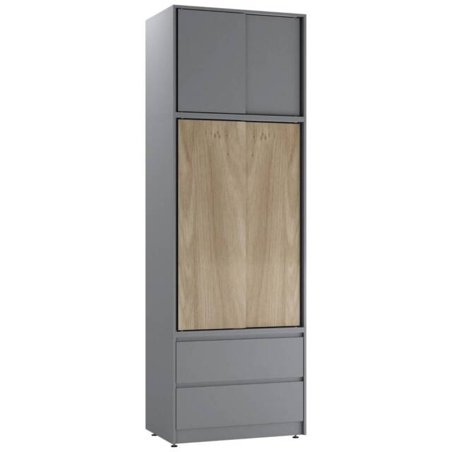 240cm 2 Sliding Doors Wardrobe Bedroom Storage Closet Hanging Rail Cupboard Unit Multi Grey Carcass & Oak Doors 1