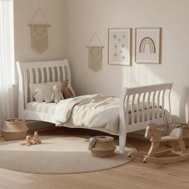 Junior Vida Orion 3ft Single Sleigh Wooden Bed, White, 90 x 190cm