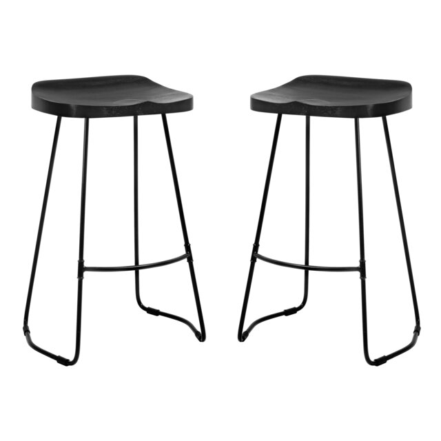 Lara Solid Mango Wood Counter Stools Set of 2 with Saddle Seats and Footrests