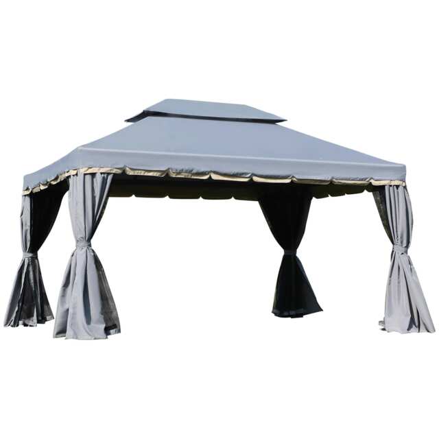 Outsunny 3x4m 2-Tier Gazebo Aluminium Garden Marquee Party Tent Grey Grey Grey