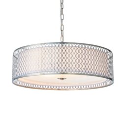 Cordero 3 Light Round Ceiling Pendant Satin Nickel Plate & White Cotton Mix, E27