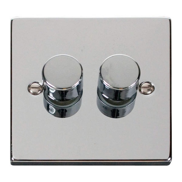 SE HOME Polished Chrome 2 Gang 2 Way LED 100W Trailing Edge Dimmer Light Switch Chrome Polished Chrome