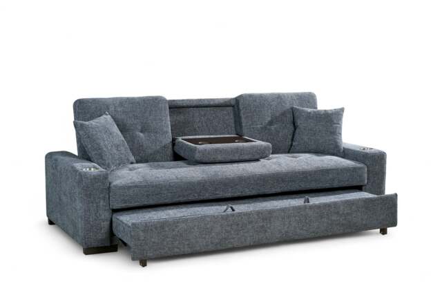 Pale Blue Chenille Fabric 3 Seater Sofabed CHARLES