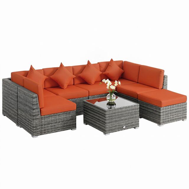 Outsunny 8 Pieces Patio Rattan Sofa Set Outdoor Garden Furniture Set Orange