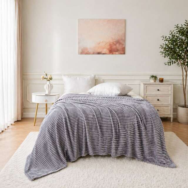 Luxury Supersoft Close Ribbed Fleece Throw Blanket for Bed & Sofa – 200 x 240cm Grey