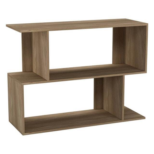 URBNLIVING 2 Tier Offset Bookcase Storage Shelving Unit Brown Oak 80cm Width 1