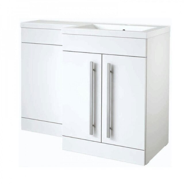 Bathroom Right Handed 2 Door Combination Unit with L Shape Basin 1100mm Wide (Nexus) - White - Brassware Not Included White White 1