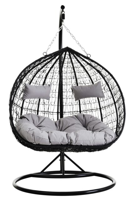 Interiors by Premier Double Black Hanging Chair with Round Base, Spacious Seating Hanging Chair, Easy to Clean Swing Chair