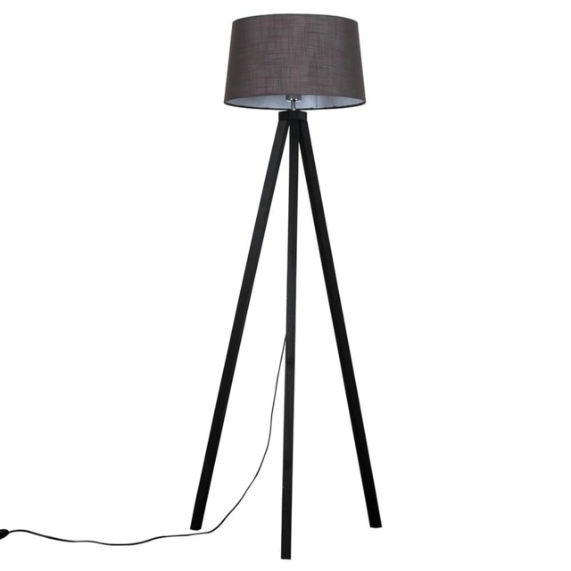 ValueLights Barbro Black Wood Tripod Floor Lamp Grey Shade