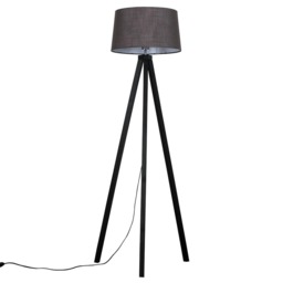 ValueLights Barbro Black Wood Tripod Floor Lamp Grey Shade