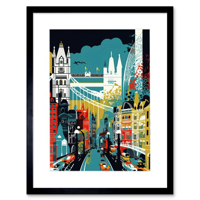 London Iconic Landmarks Modern Abstract Cityscape Framed Wall Art Print