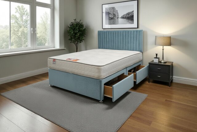 "Emily Plush Bed Set With Mattress, 2 Drawers Same Side & 24""Headboard"
