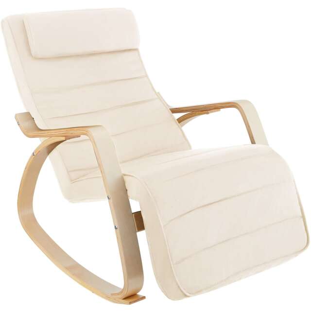 Rocking Chair Onda - with armrests, comfortable padding with pillow, 5-step adjustable footrest Cream beige One Size 1