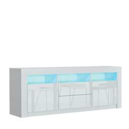 TV Unit 160cm White Gloss Doors & Drawers Free LED Matt Body White One Size 1