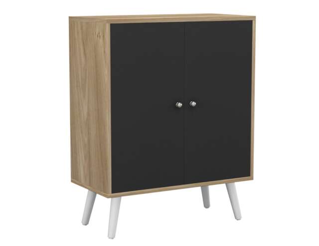 Oak 2-Tier 2-Door Wooden Cabinet With Legs Black Black & White 0 x 0 x 0 1