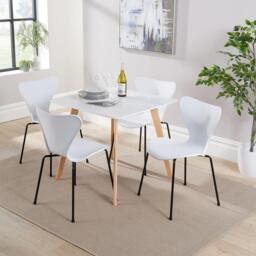 Trinity Table and 4 Penny Chairs Dining Set White Top Wooden Legs Brown Brown