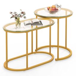 COSTWAY Set of 2 Accent Stacking Side Tables Gold