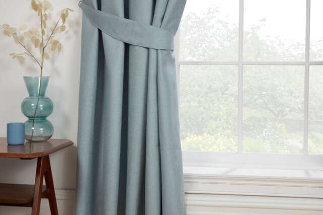 Eclipse - 100% Blackout Thermal Self-Lined Curtains - Eyelet - 100% Polyester (Duck Egg, Tie Backs 26''(Pair)) Blue Blue