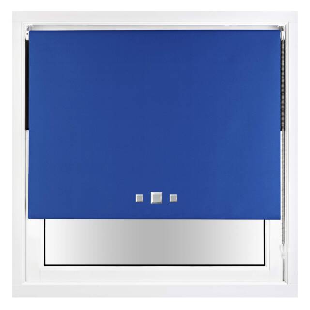 FURNISHED Blackout Roller Blind with Triple Square Eyelets Easy Fit Window Shade Blue Blue (W) 60cm x (L) 165cm