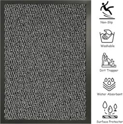 KAV Door Mat Dirt Trapper - Durable Indoor and Outdoor Non-Slip Rug - Super Absorbent- Home, Office(Grey / Black, 60cm x 90cm)