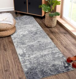 London Boutique Abstract Area Rug, Washable Non‑Shedding Stain‑Resistant Soft Rug, Grey, 80 x 150 cm
