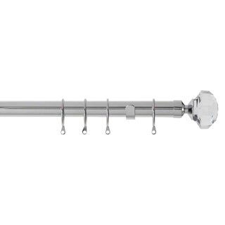 25-28mm Jewel End Chrome Metal Curtain Pole Set 170 - 170cm Silver Silver